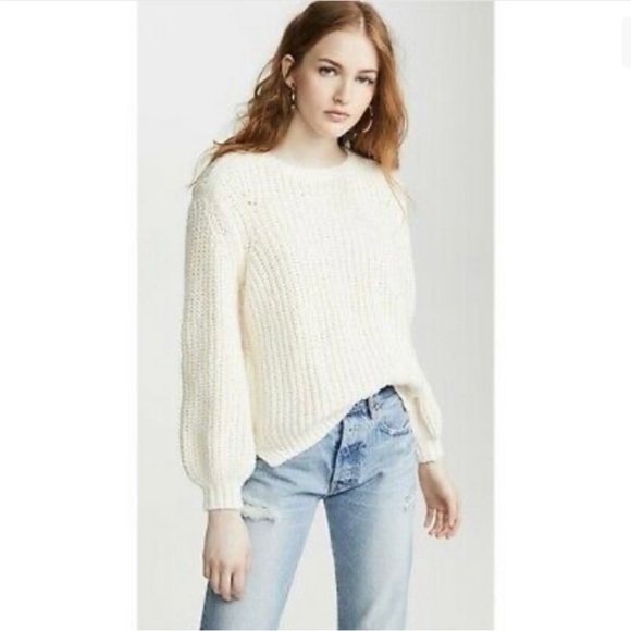Frame Cotton Chunky Knit Balloon Sleeve Sweater Off White - Picture 2 of 9